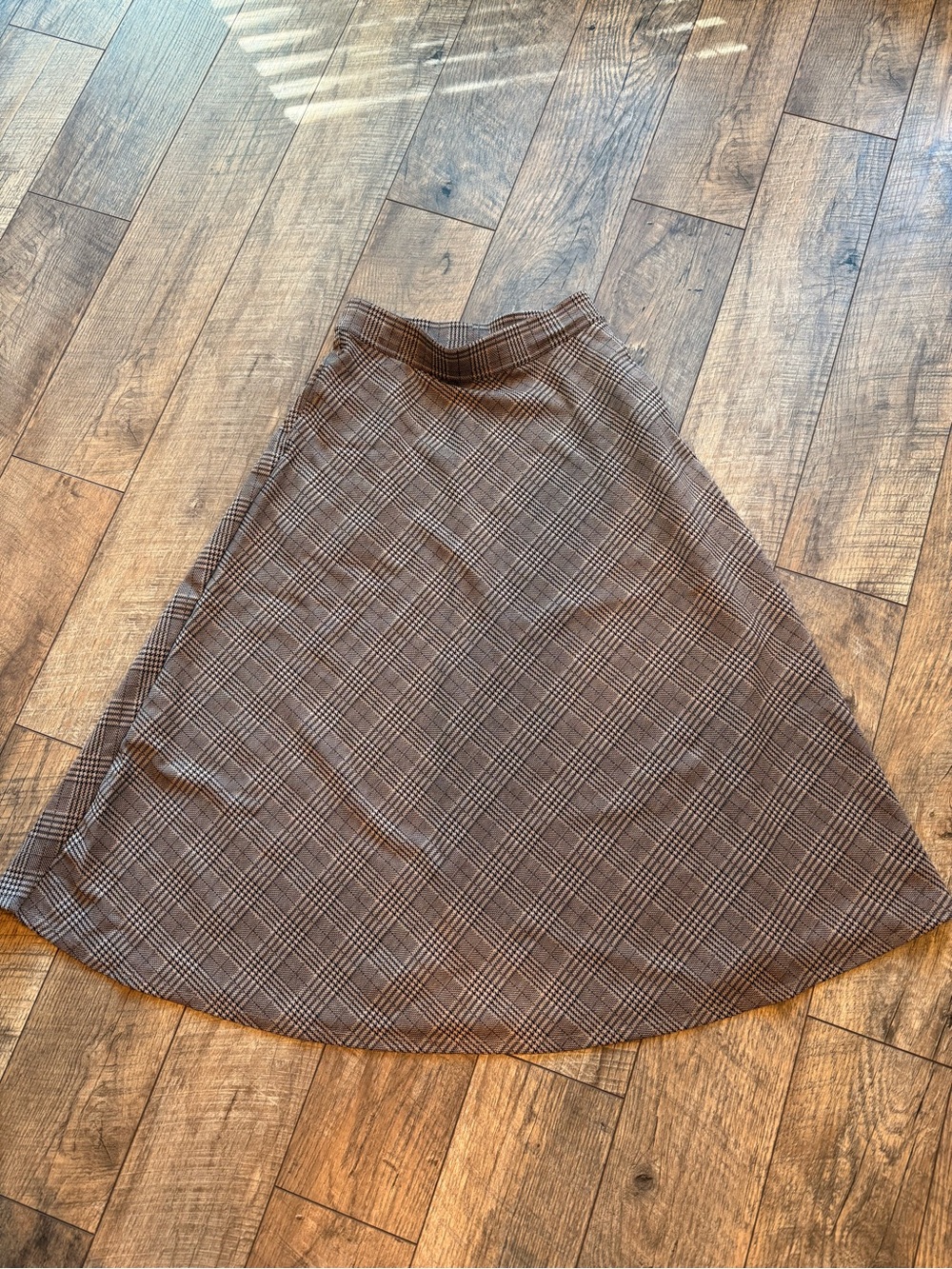 HALARA Brown Plaid A-Line Midi Skirt